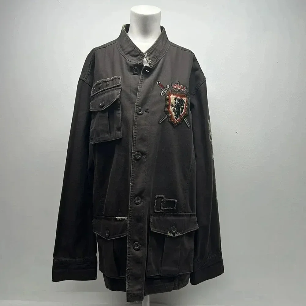 Rebel Spirit Military Jacket Coat Medieval Knight Horse Button Down Plus Sz 3XL